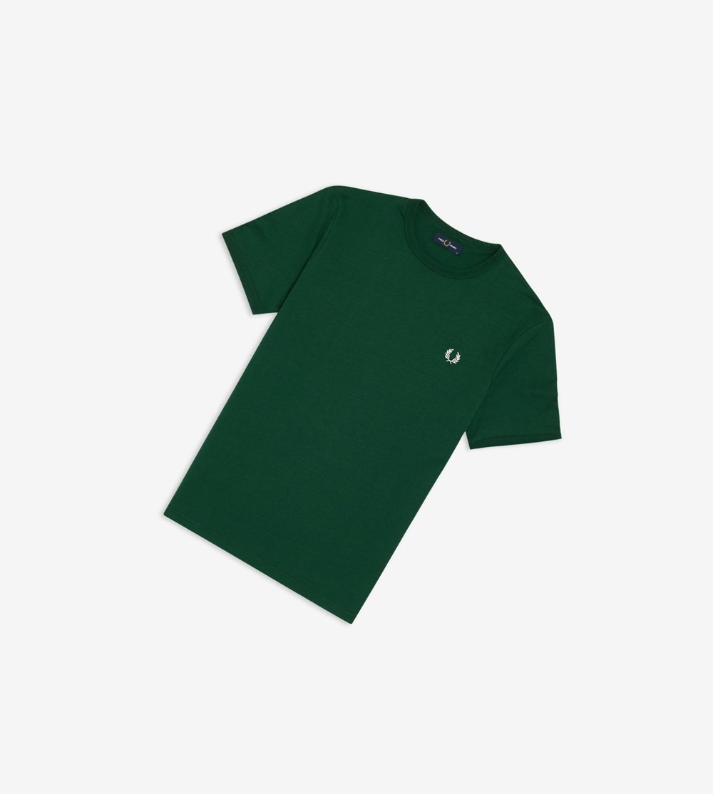 Fred Perry Ringer T Shirts Herre Mørkegrøn | 174903-ABQ