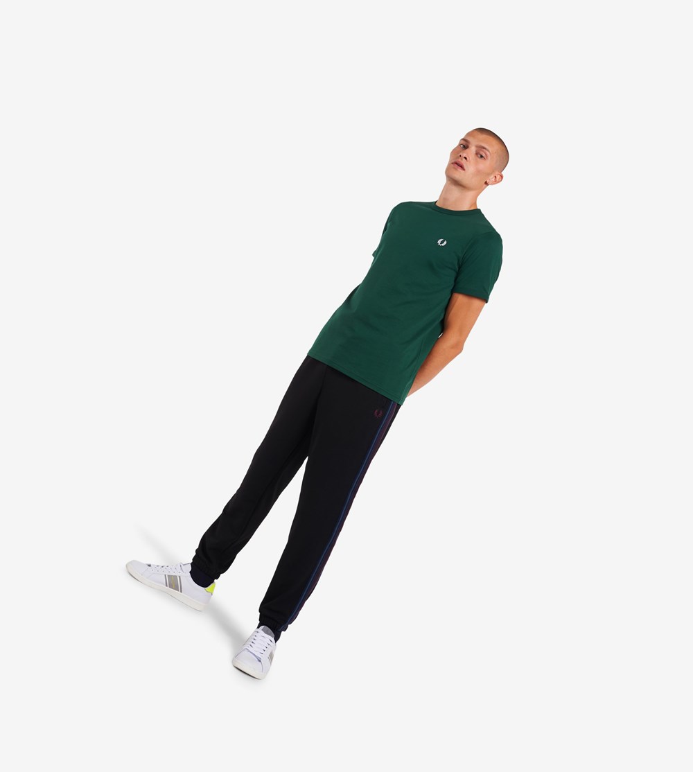 Fred Perry Ringer T Shirts Herre Mørkegrøn | 174903-ABQ