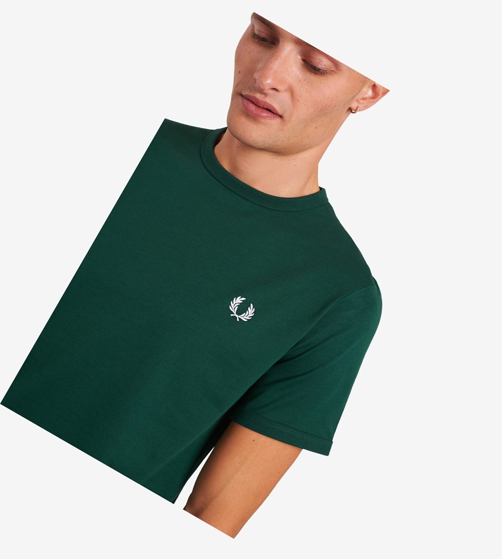 Fred Perry Ringer T Shirts Herre Mørkegrøn | 174903-ABQ