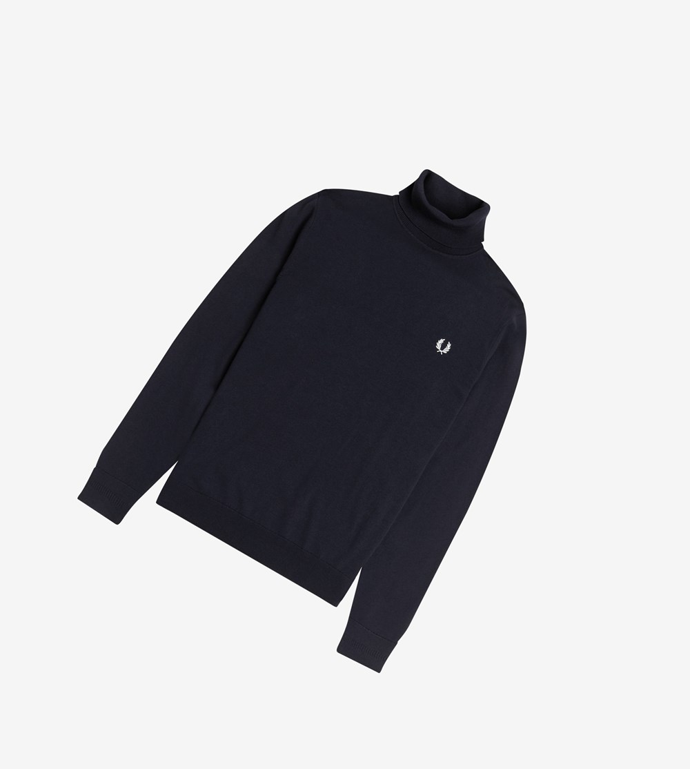 Fred Perry Roll Neck Jumper Strikkevarer Herre Mørkeblå | 560289-FNA