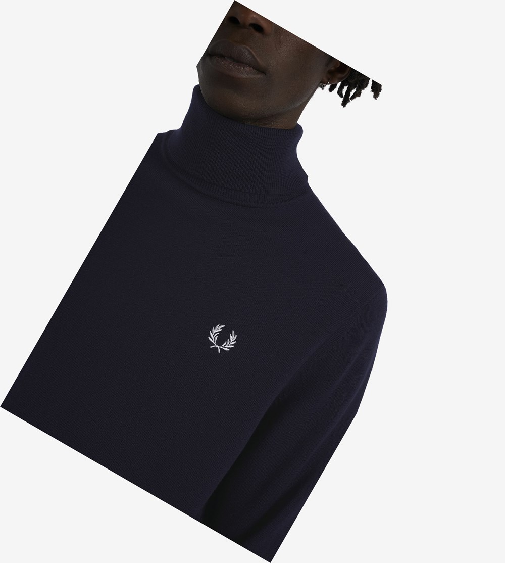 Fred Perry Roll Neck Jumper Strikkevarer Herre Mørkeblå | 560289-FNA