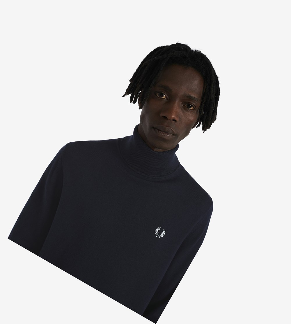 Fred Perry Roll Neck Jumper Strikkevarer Herre Mørkeblå | 560289-FNA