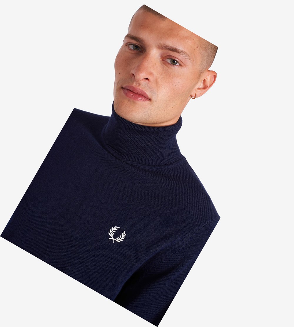 Fred Perry Roll Neck Jumper Strikkevarer Herre Mørkeblå | 560289-FNA