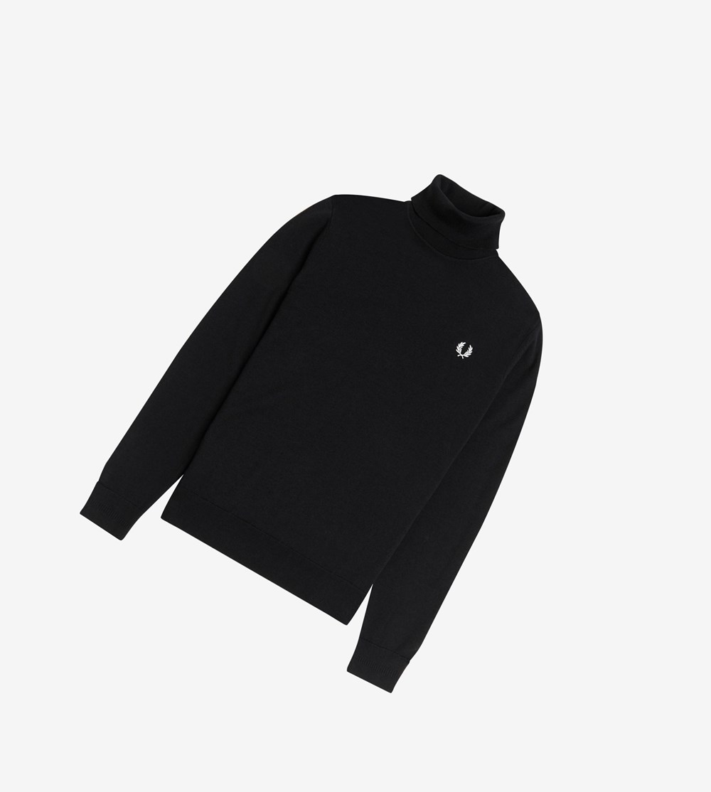 Fred Perry Roll Neck Jumper Strikkevarer Herre Sort | 712368-TAE