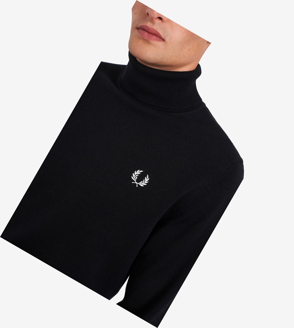 Fred Perry Roll Neck Jumper Strikkevarer Herre Sort | 712368-TAE