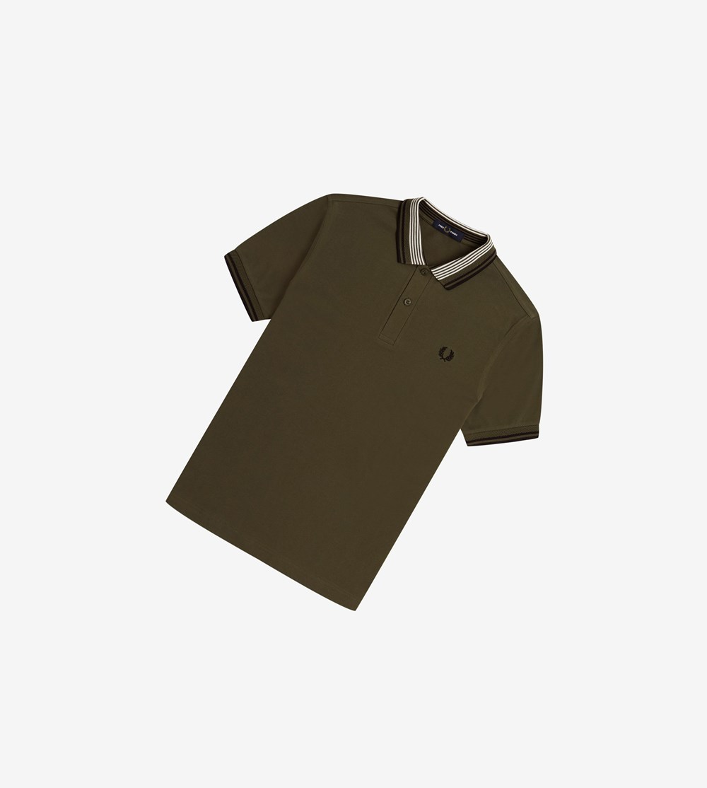 Fred Perry Striped Collar Polo Shirt Herre Grøn | 157620-RWA