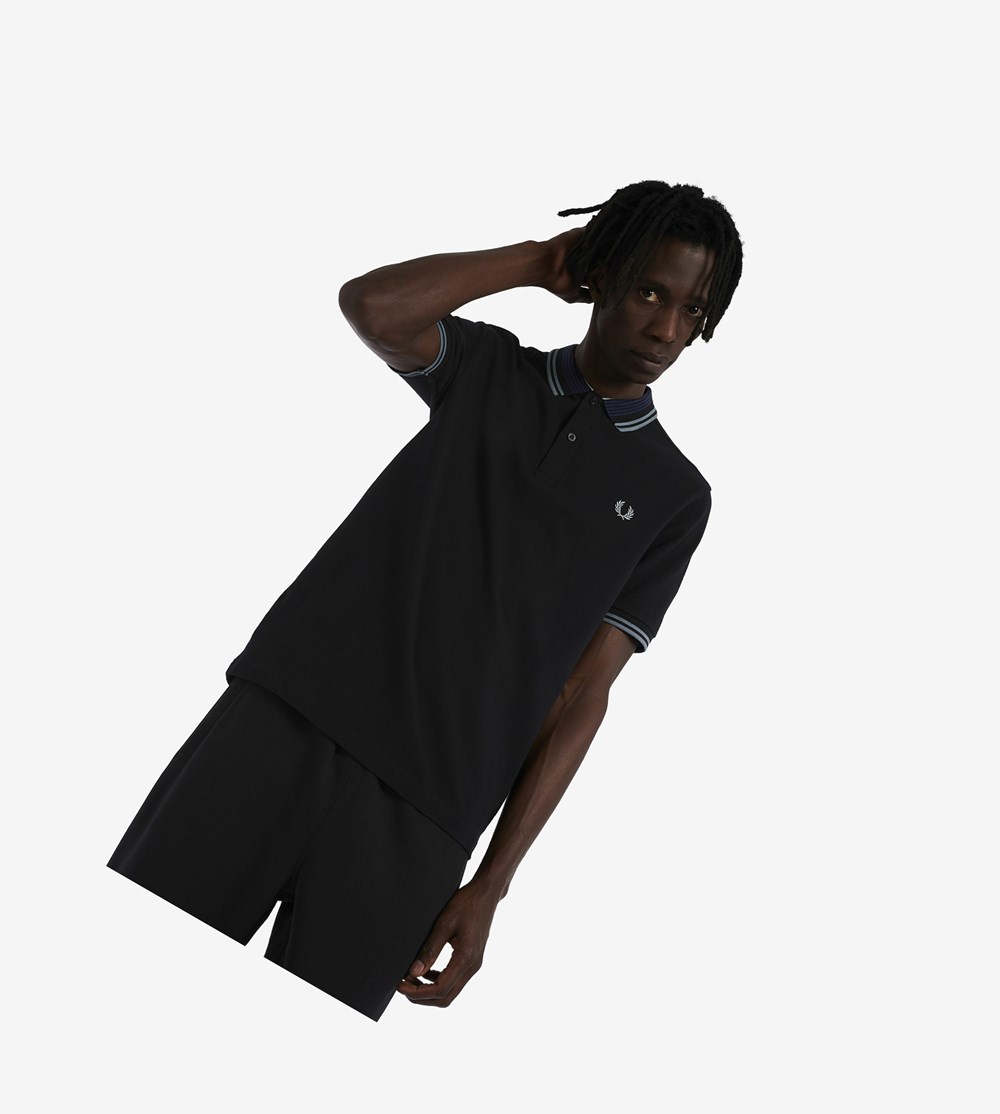 Fred Perry Striped Collar Polo Shirt Herre Sort | 576028-WHO