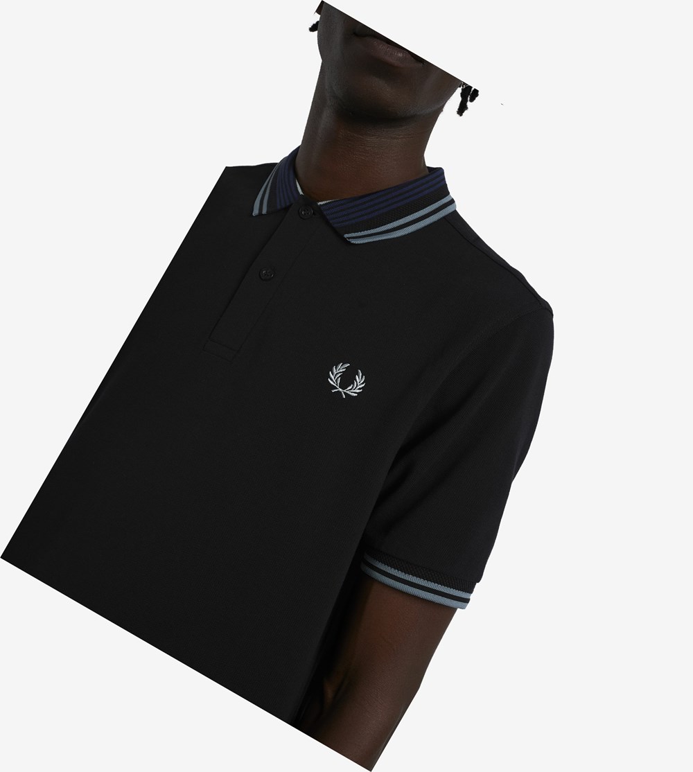 Fred Perry Striped Collar Polo Shirt Herre Sort | 576028-WHO