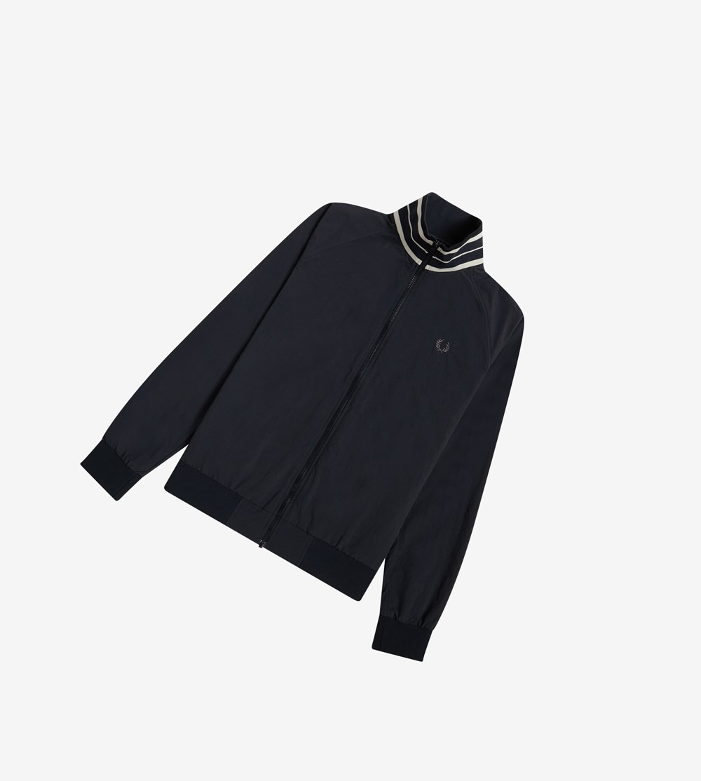 Fred Perry Striped Collar Track Jackets Frakker & Jakke Herre Mørkeblå | 507196-MKR