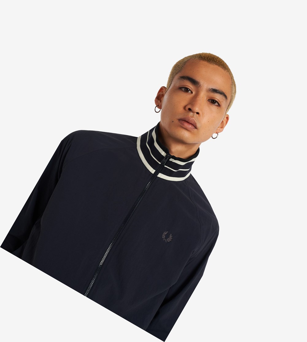 Fred Perry Striped Collar Track Jackets Frakker & Jakke Herre Mørkeblå | 507196-MKR