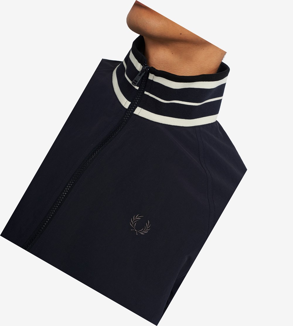 Fred Perry Striped Collar Track Jackets Frakker & Jakke Herre Mørkeblå | 507196-MKR