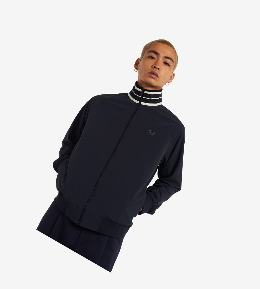 Fred Perry Striped Collar Træningsjakke Herre Mørkeblå | 610739-EJM