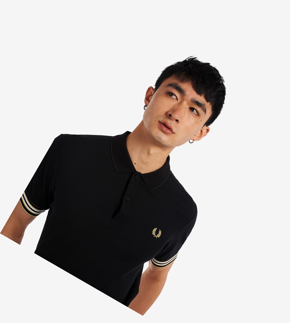 Fred Perry Striped Cuff Polo Shirt Herre Sort | 463281-VYX