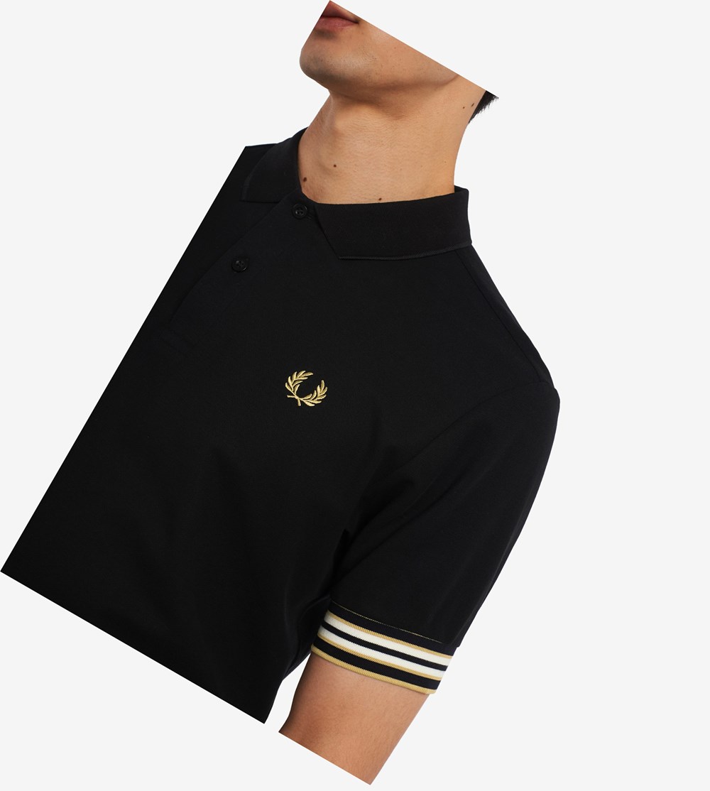 Fred Perry Striped Cuff Polo Shirt Herre Sort | 463281-VYX