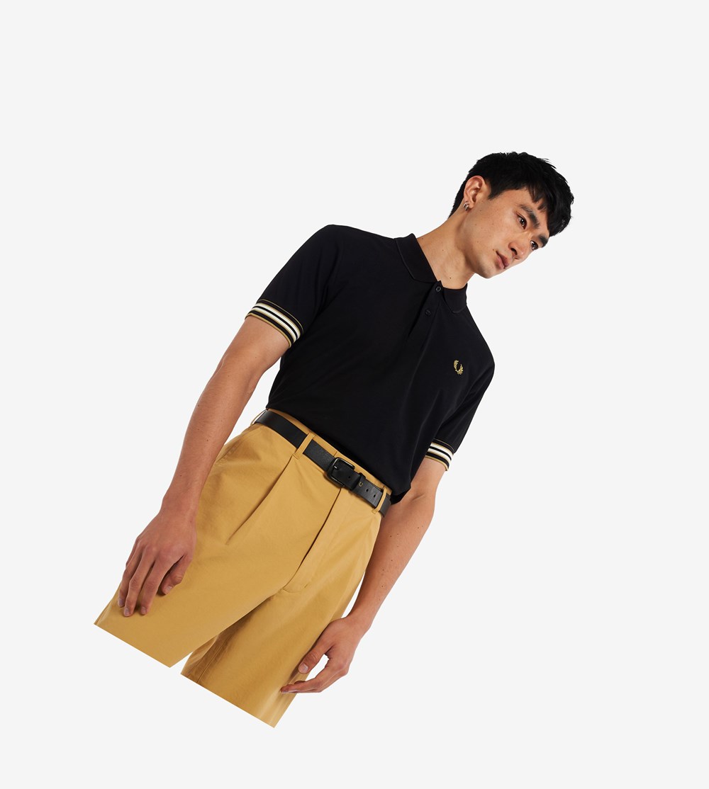 Fred Perry Striped Cuff Polo Shirt Herre Sort | 463281-VYX