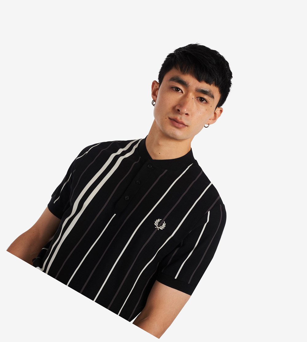 Fred Perry Striped Henley Polo Shirt Herre Sort | 801397-NWH