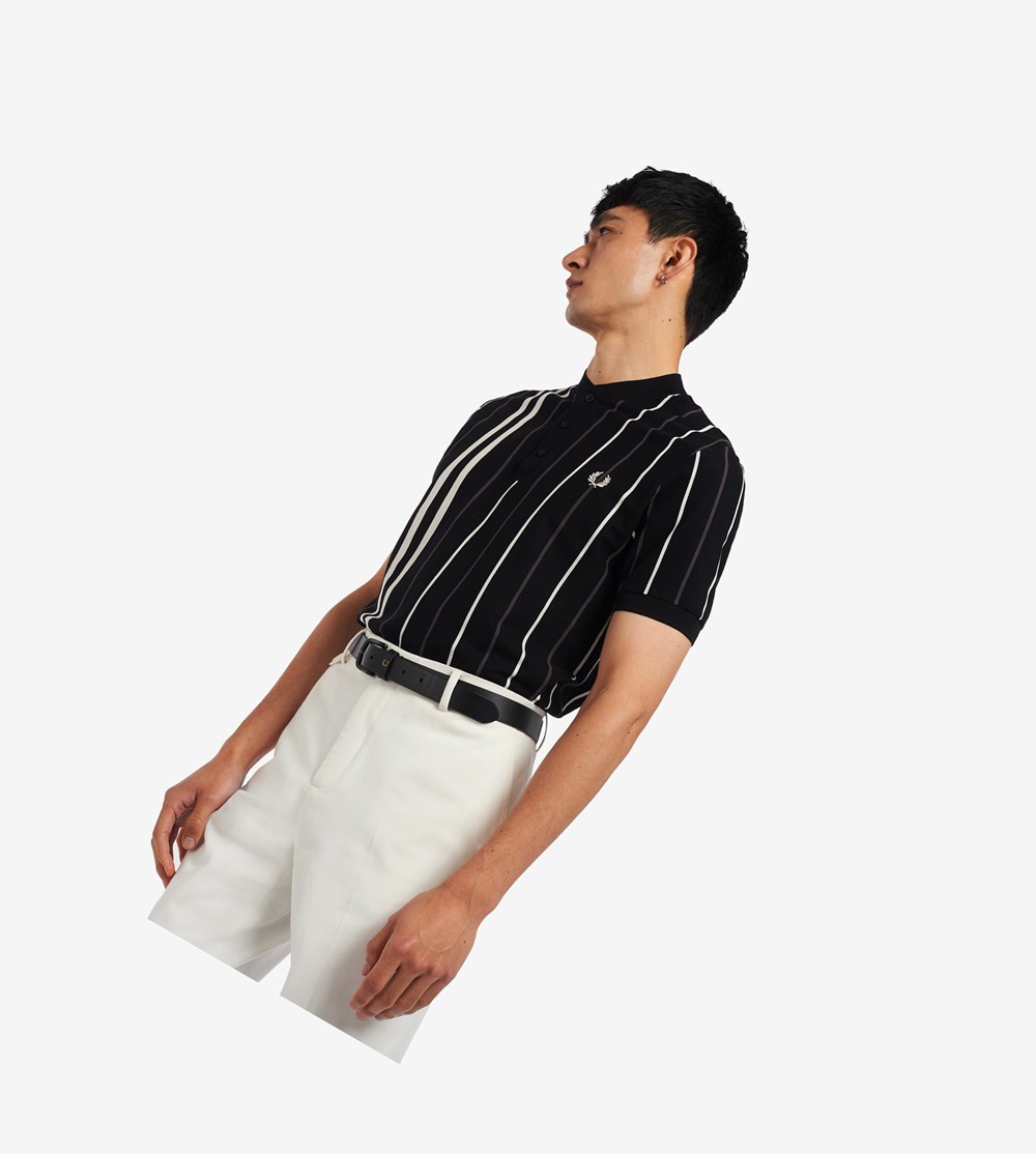 Fred Perry Striped Henley Polo Shirt Herre Sort | 801397-NWH