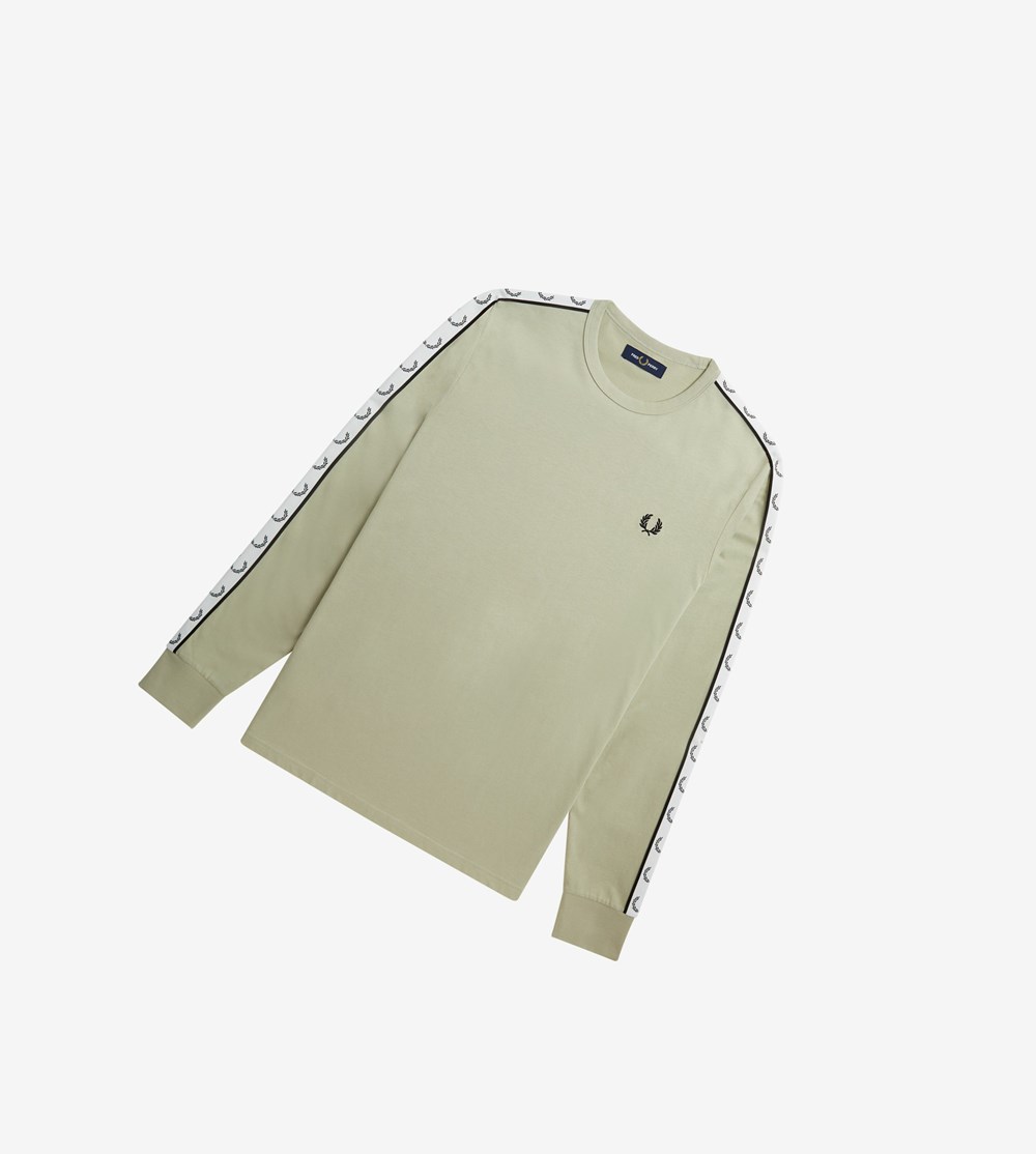 Fred Perry Taped Long Sleeve T Shirts Herre Hvide | 129540-LBT