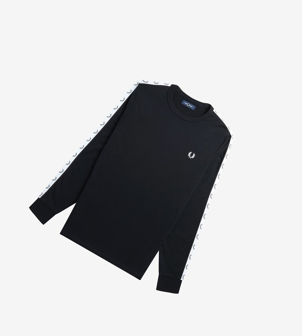 Fred Perry Taped Long Sleeve T Shirts Herre Sort | 372590-YFH