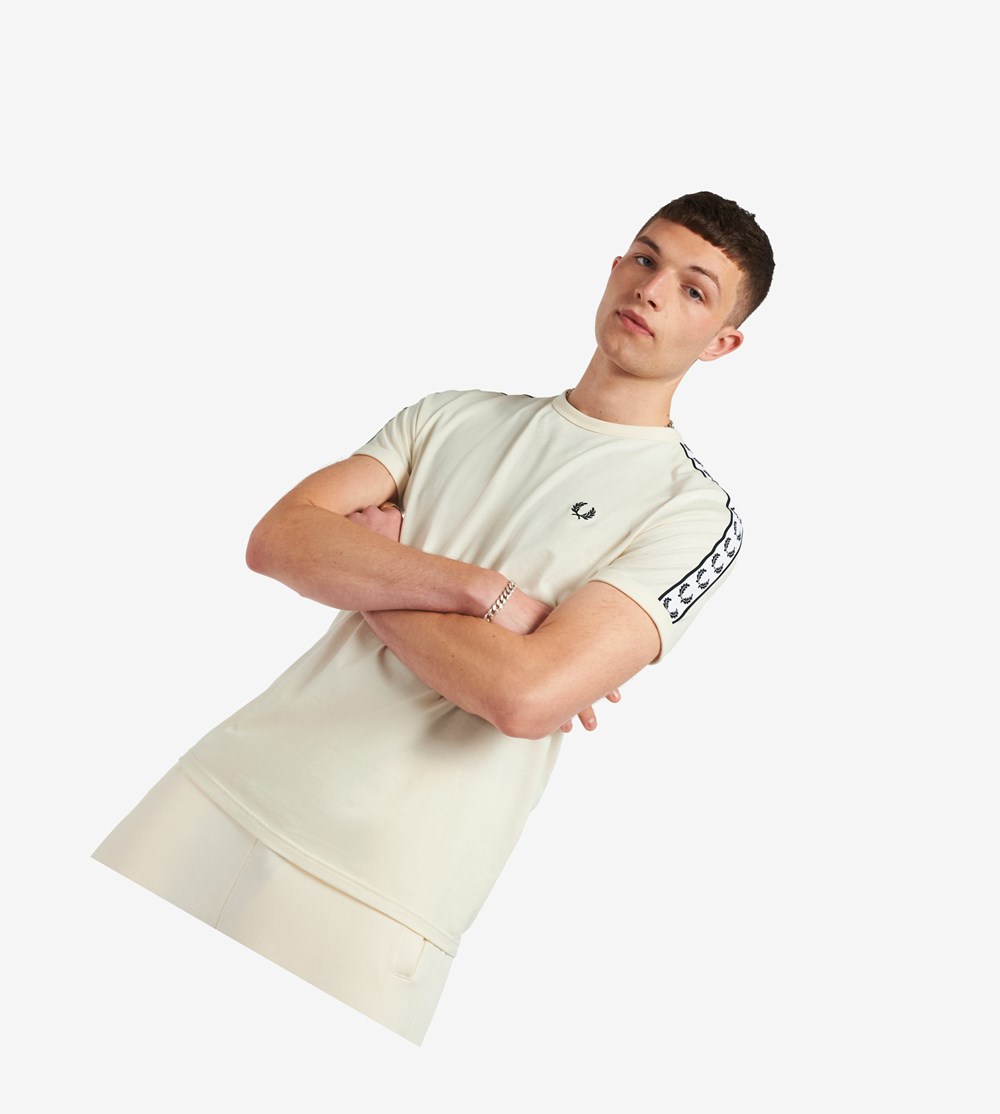 Fred Perry Taped Ringer T Shirts Herre Blå | 190643-SLV