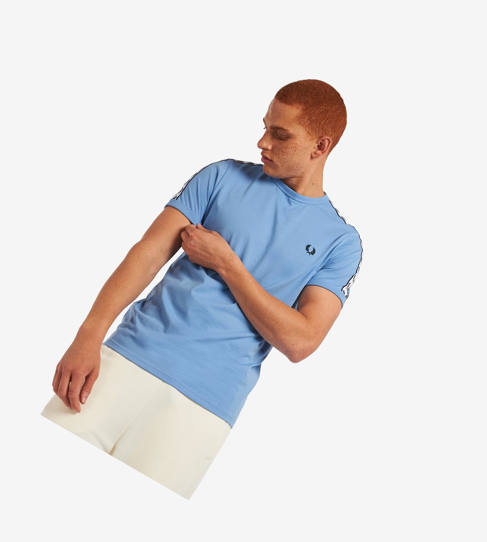 Fred Perry Taped Ringer T Shirts Herre Blå | 916485-MTI