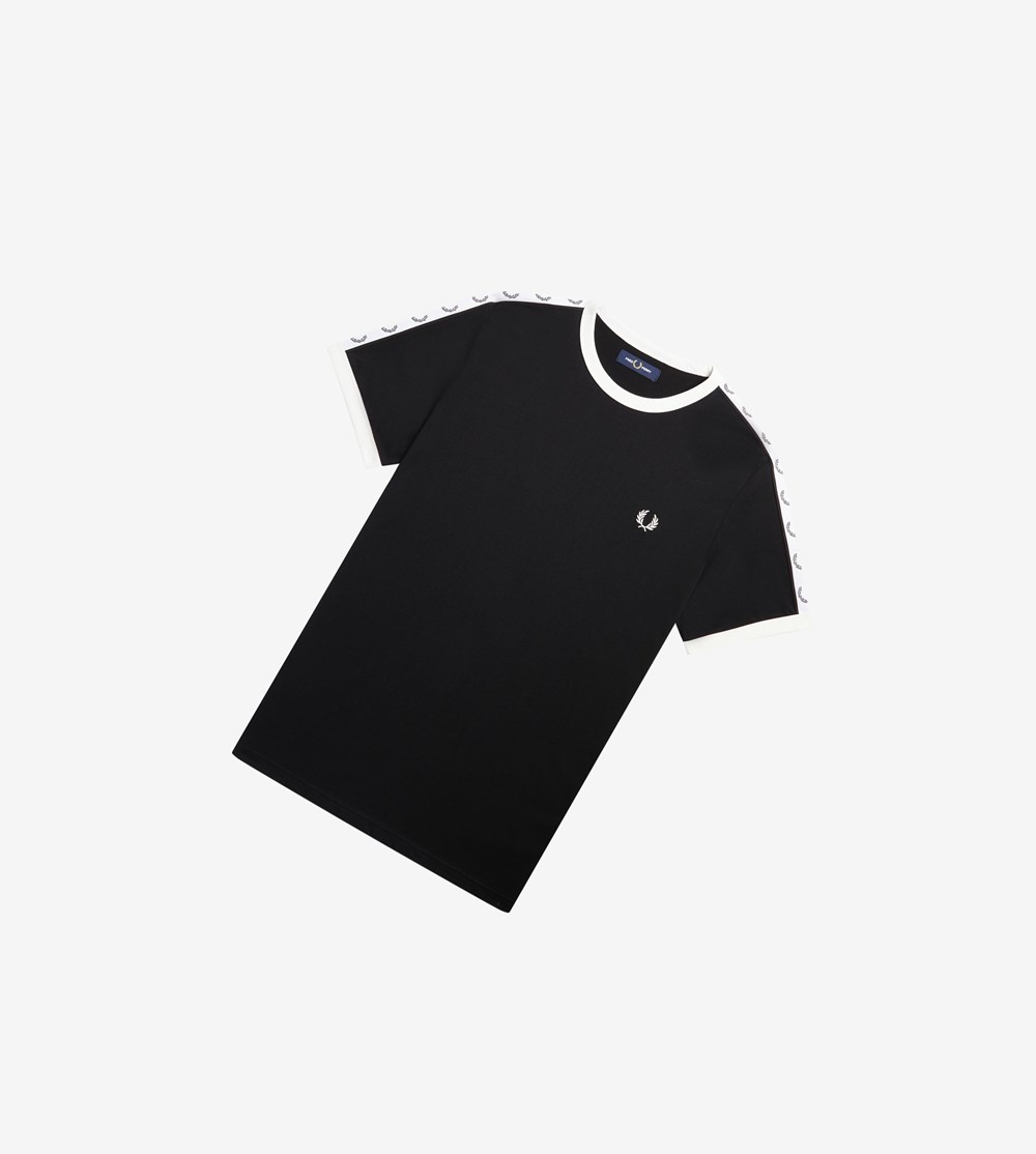 Fred Perry Taped Ringer T Shirts Herre Sort | 918630-BPF