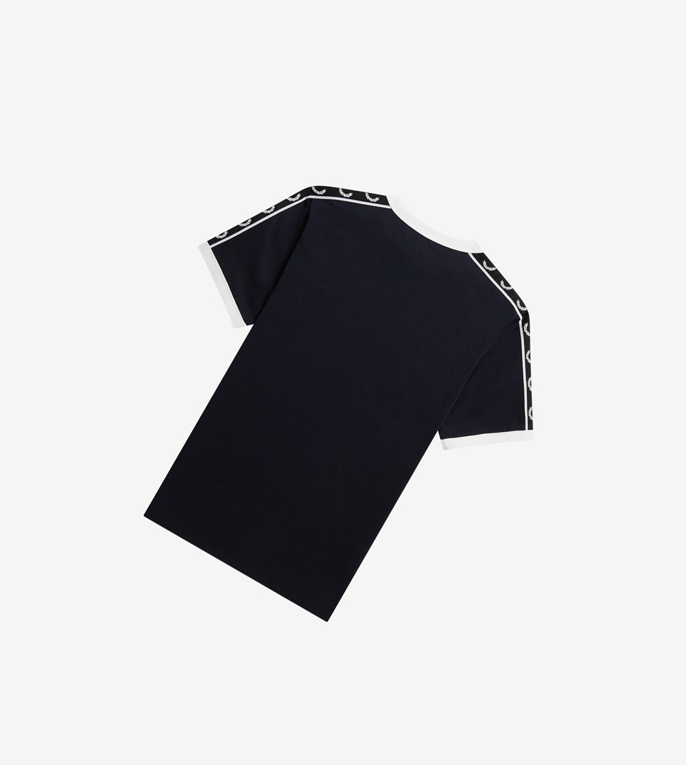 Fred Perry Taped Ringer T Shirts & Toppe Dame Mørkeblå | 658027-LDH