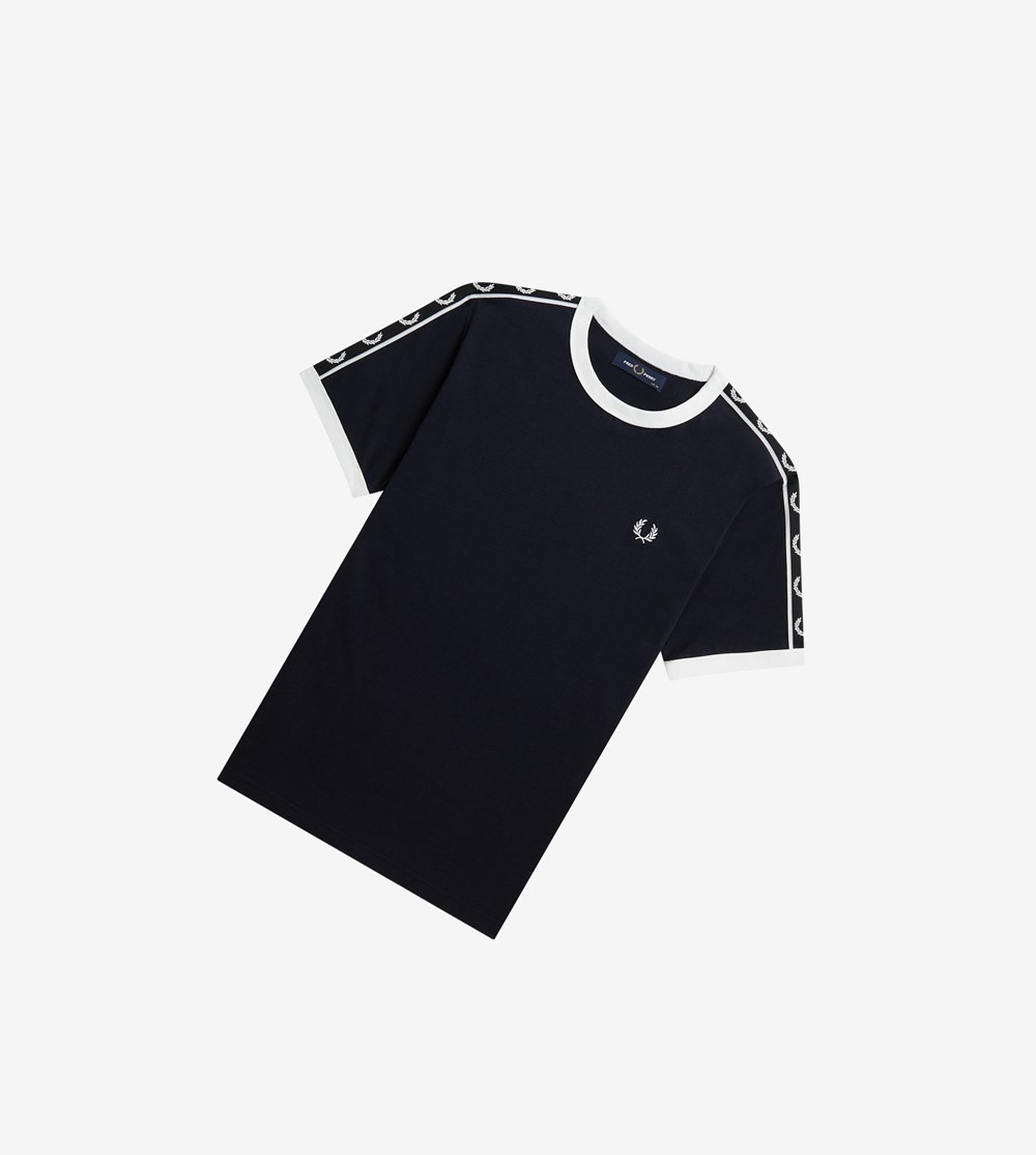 Fred Perry Taped Ringer T Shirts & Toppe Dame Mørkeblå | 658027-LDH