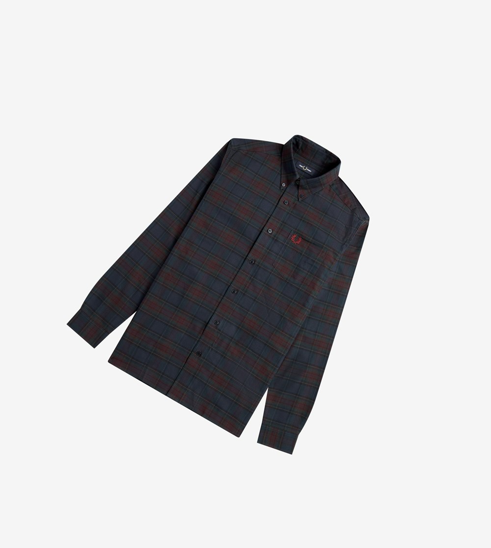 Fred Perry Tartan Skjorte Herre Mørkeblå | 281376-BWI