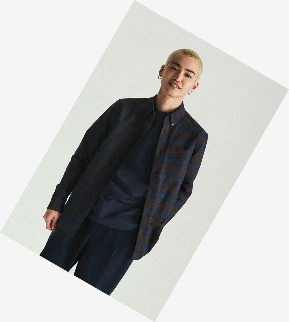 Fred Perry Tartan Skjorte Herre Mørkeblå | 281376-BWI