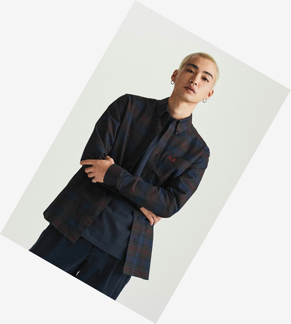 Fred Perry Tartan Skjorte Herre Mørkeblå | 281376-BWI