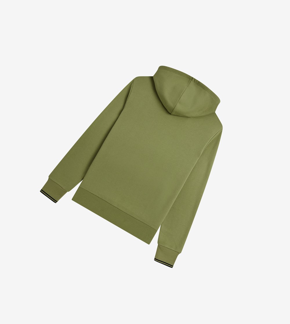 Fred Perry Tipped Hætte Sweatshirt Herre Olivengrøn Grøn | 053962-RAC