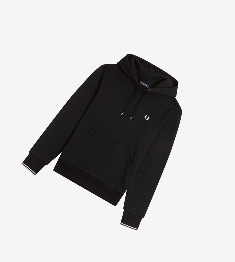 Fred Perry Tipped Hætte Sweatshirt Herre Sort | 504628-OKV