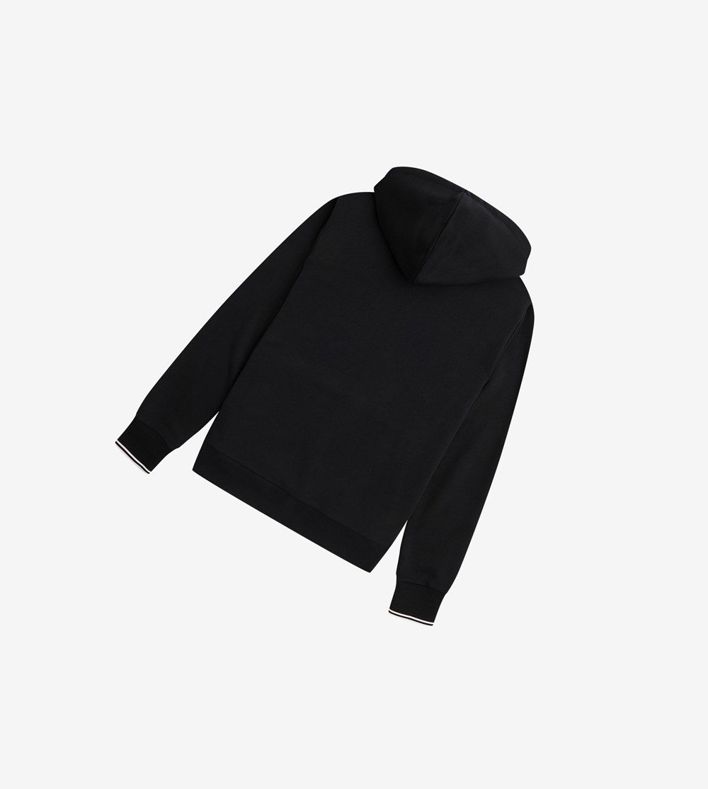 Fred Perry Tipped Hætte Sweatshirt Herre Sort | 504628-OKV