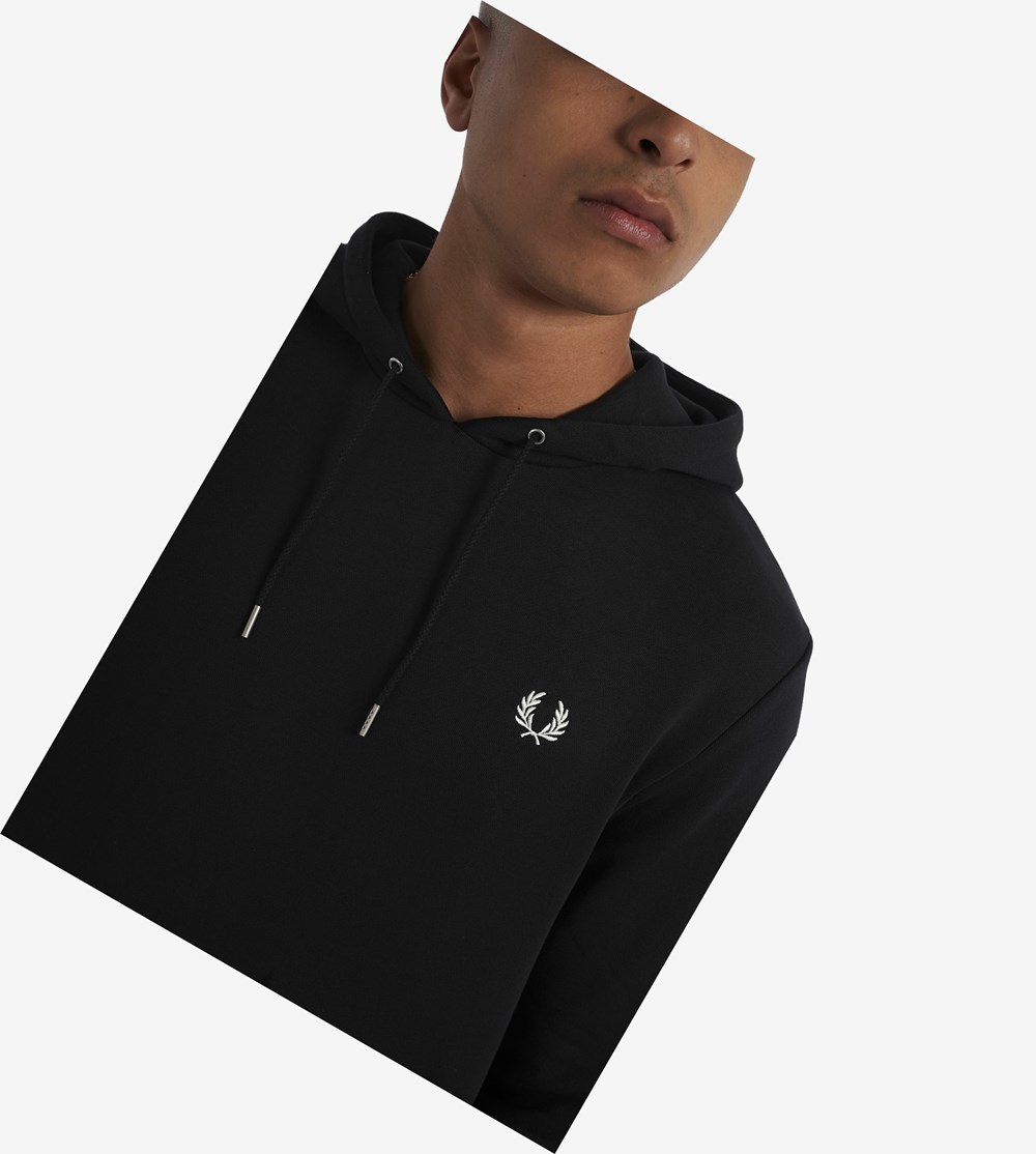 Fred Perry Tipped Hætte Sweatshirt Herre Sort | 504628-OKV