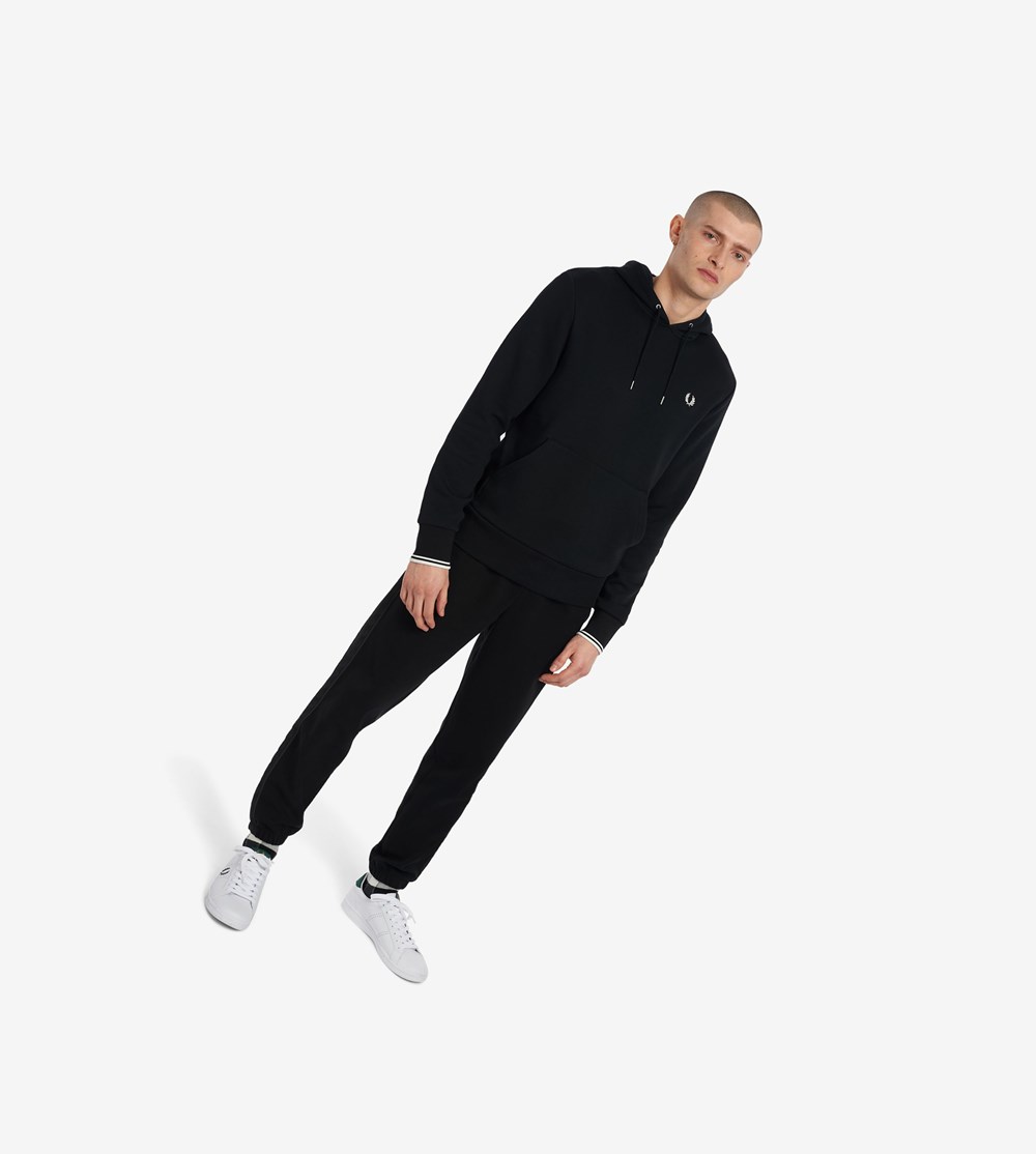 Fred Perry Tipped Hætte Sweatshirt Herre Sort | 504628-OKV