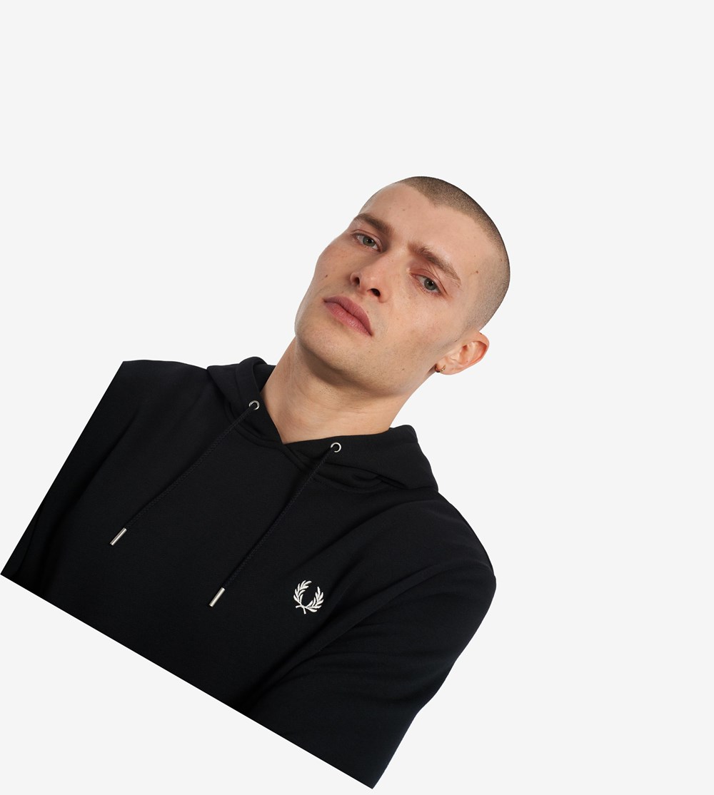 Fred Perry Tipped Hætte Sweatshirt Herre Sort | 504628-OKV