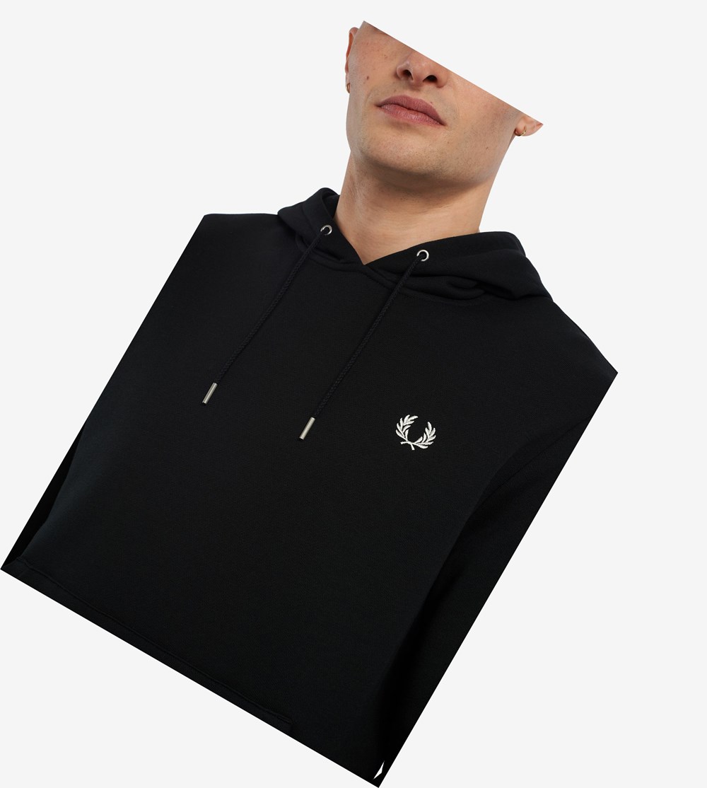 Fred Perry Tipped Hætte Sweatshirt Herre Sort | 504628-OKV