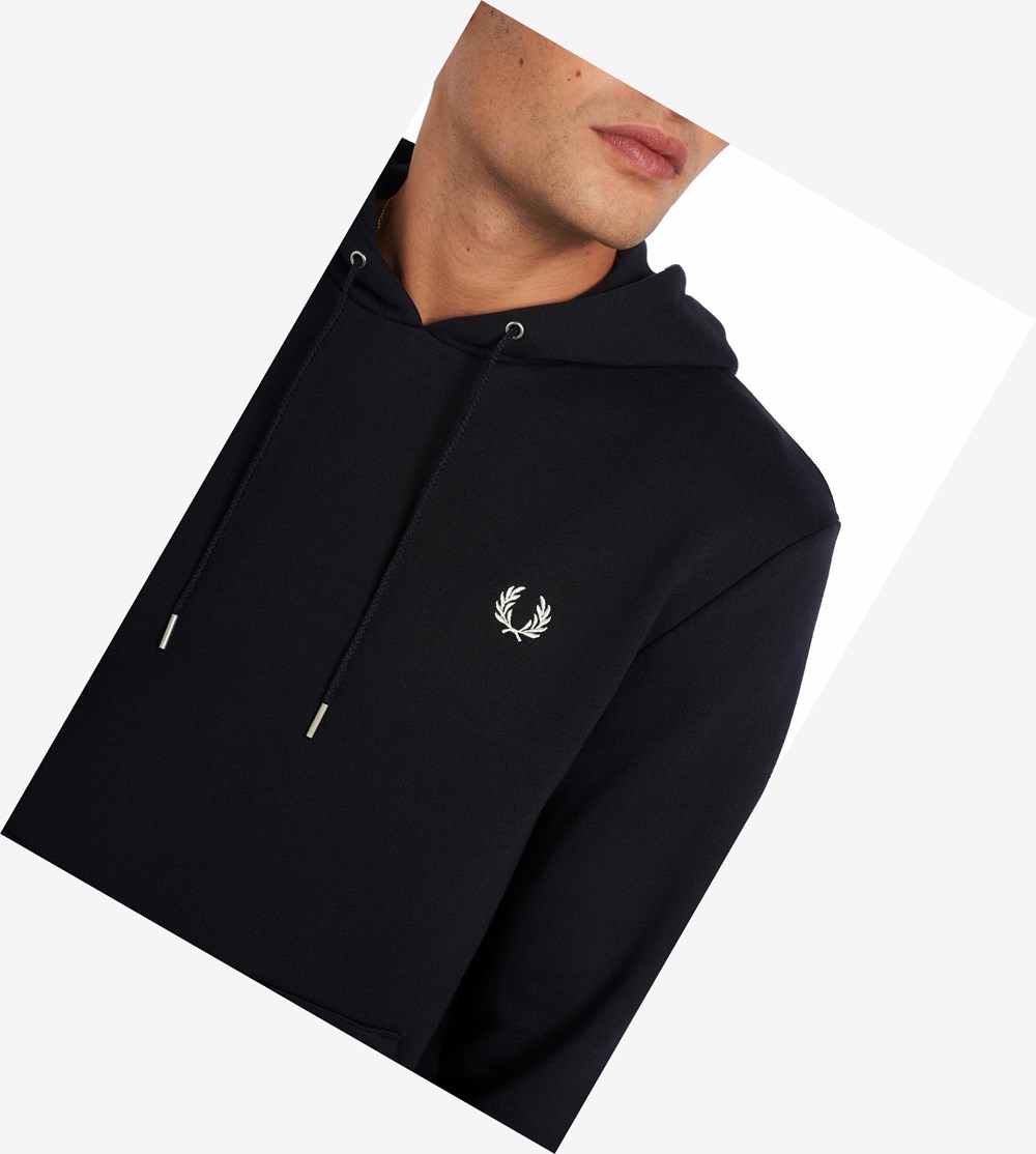 Fred Perry Tipped Hætte Sweatshirt Herre Mørkeblå | 720514-EMF