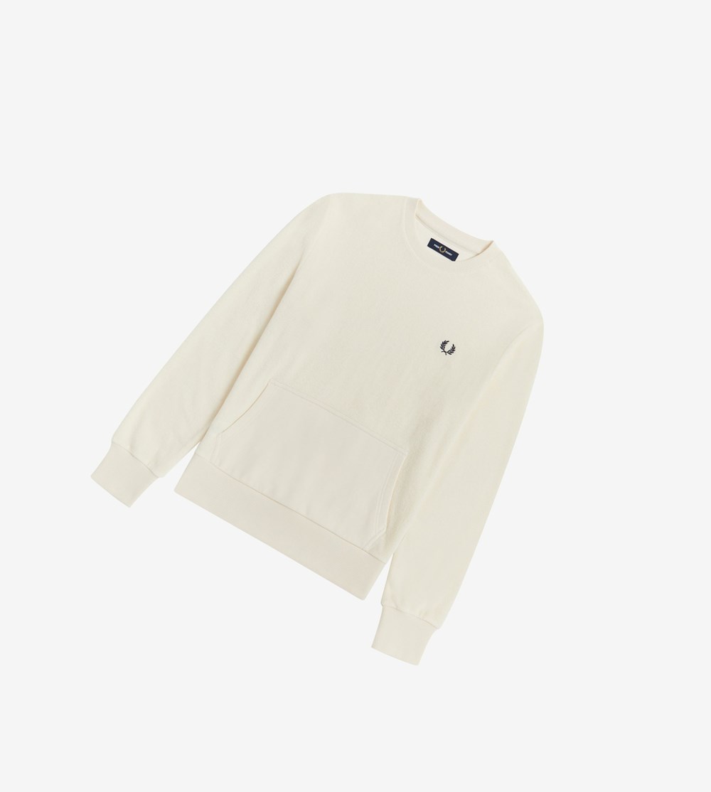 Fred Perry Towelling Crew Neck Sweatshirt Herre Hvide | 015482-GFA