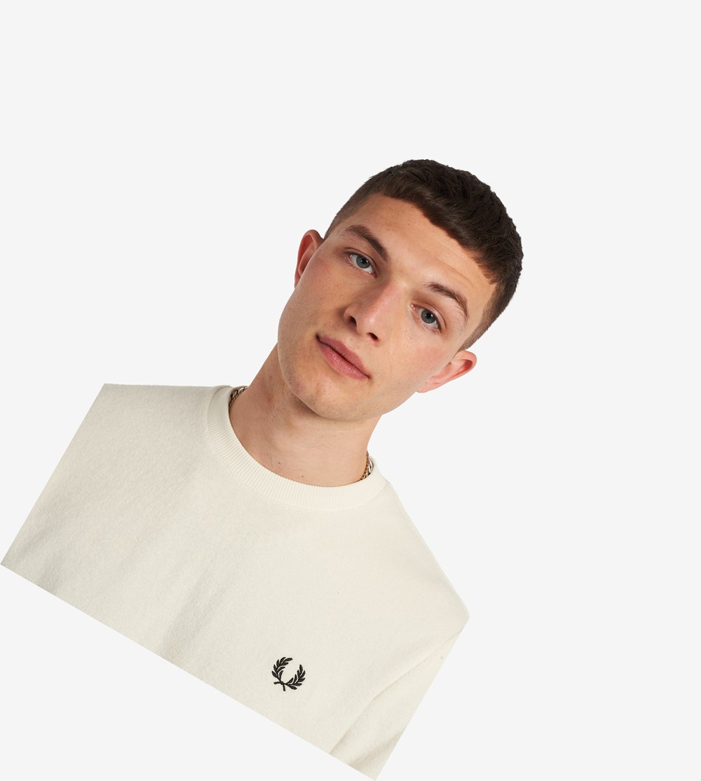 Fred Perry Towelling Crew Neck Sweatshirt Herre Hvide | 015482-GFA