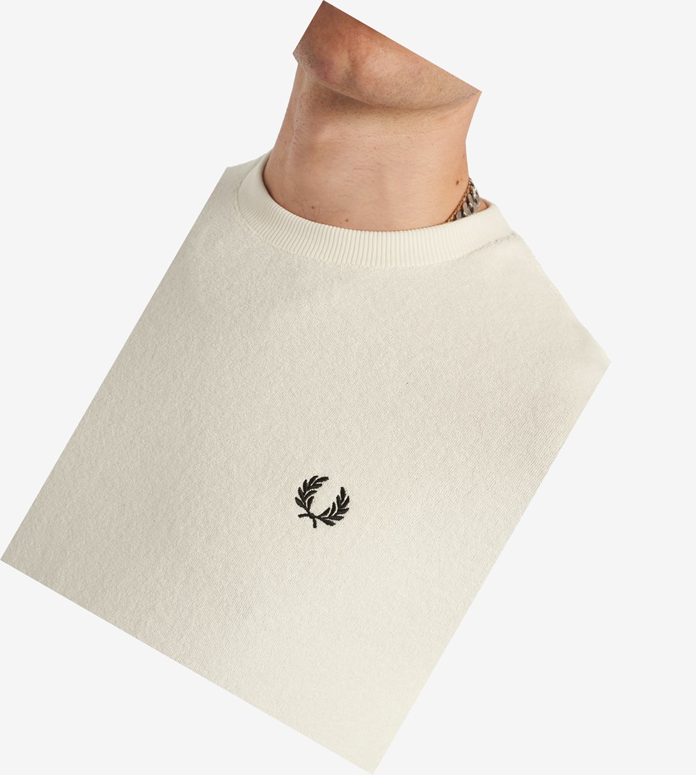 Fred Perry Towelling Crew Neck Sweatshirt Herre Hvide | 015482-GFA