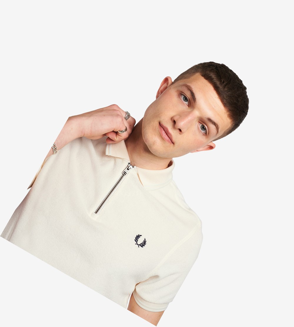 Fred Perry Towelling Zip Neck Polo Shirt Herre Beige | 378460-JSQ