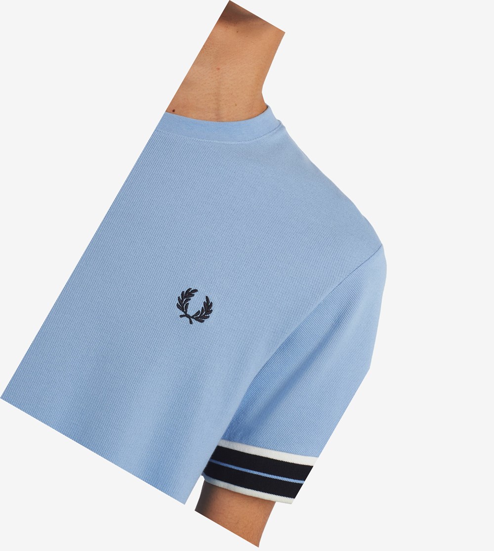 Fred Perry Tramline Tipped Piqué T Shirts Herre Blå | 043862-RJI