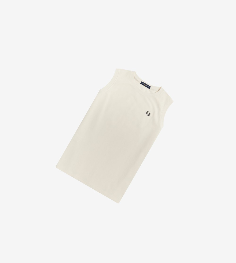 Fred Perry Uden Ærmer Ringer T Shirts & Toppe Dame Hvide | 724658-TLM