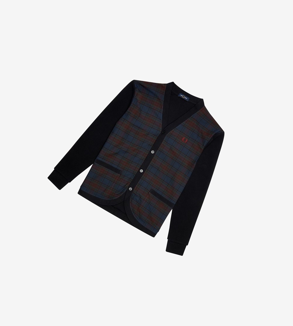 Fred Perry Woven Check Cardigan Frakker & Jakke Herre Mørkeblå | 732148-ROX