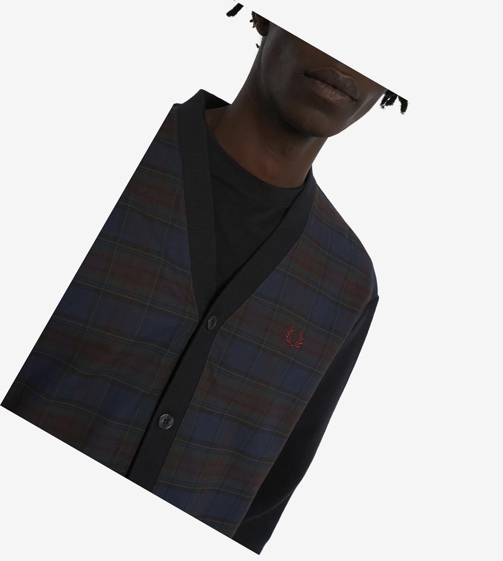 Fred Perry Woven Check Cardigan Frakker & Jakke Herre Mørkeblå | 732148-ROX