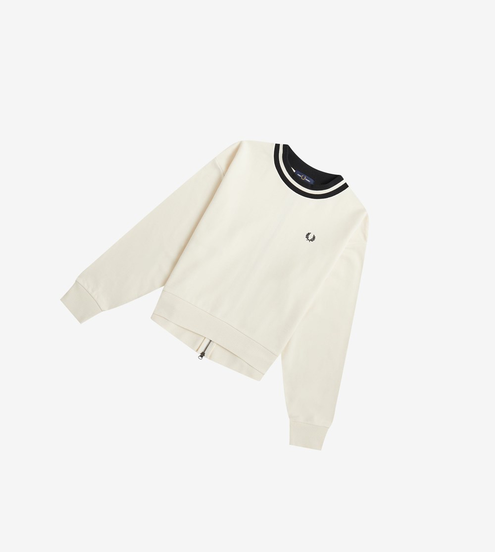 Fred Perry Zip Detail Sweatshirt Dame Hvide | 760825-MXU